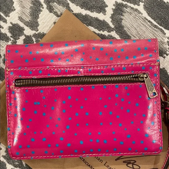 Patricia Nash Pink & Blue Polkadot Leather Purse Pinnacle Pushlock Crossbody Bag - Picture 8 of 17